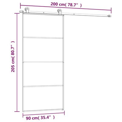 vidaXL Liukuovi asennustarvikkeilla 90x205 cm ESG lasi ja alumiini