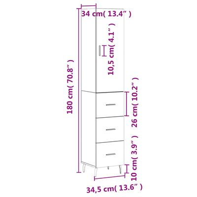 vidaXL Kaappi ruskea tammi 34,5x34x180 cm tekninen puu