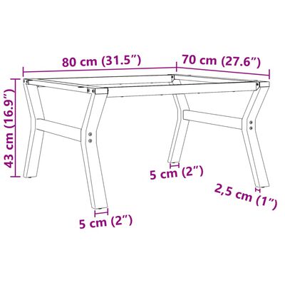 vidaXL Sohvapöydän jalat Y-muoto 80x70x43 cm valurauta