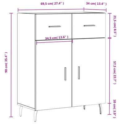 vidaXL Senkki betoninharmaa 69,5x34x90 cm tekninen puu