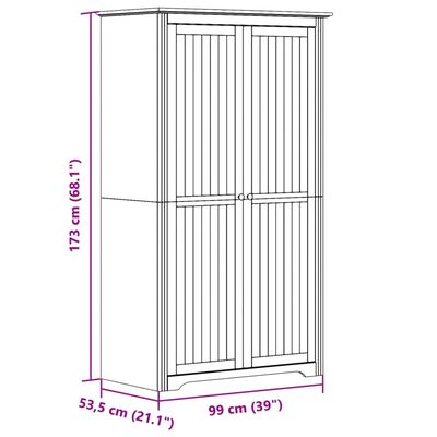 vidaXL Vaatekaappi BODO valkoinen 99x53,5x173 cm täysi mänty