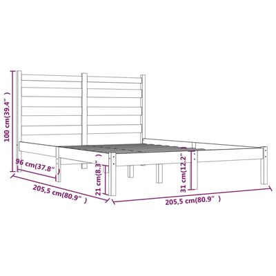 vidaXL Sängynrunko harmaa täysi mänty 200 x 200 cm