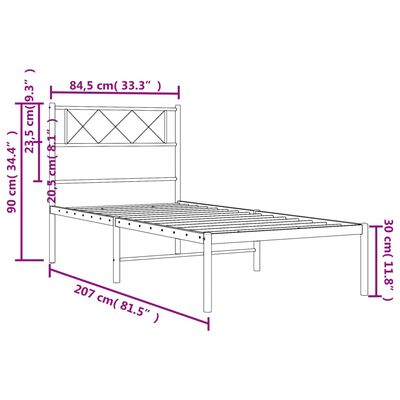 vidaXL Metallinen sängynrunko päädyllä musta 80x200 cm