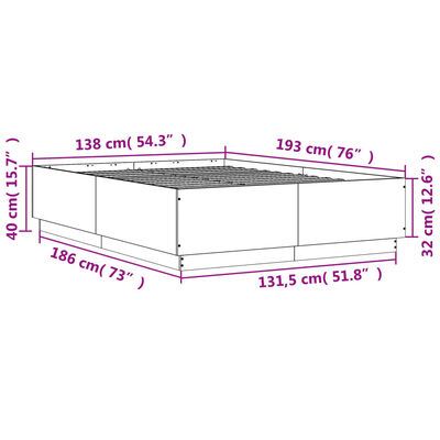 vidaXL Sängynrunko LED-valoilla ruskea tammi 135x190 cm tekninen puu