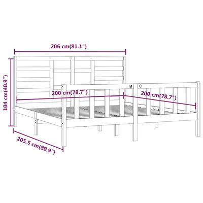 vidaXL Sängynrunko täysi mänty 200x200 cm