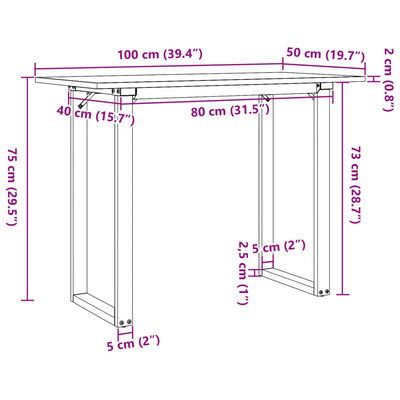 vidaXL Ruokapöytä O-runko 100x50x75 cm täysi mänty ja valurauta