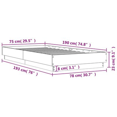 vidaXL Sängynrunko Sonoma-tammi 75x190 cm tekninen puu