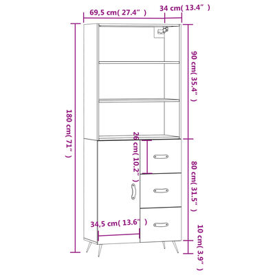 vidaXL Kaappi betoninharmaa 69,5x34x180 cm tekninen puu