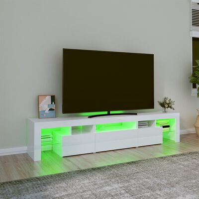 vidaXL TV-taso LED-valoilla korkeakiilto valkoinen 200x36,5x40 cm