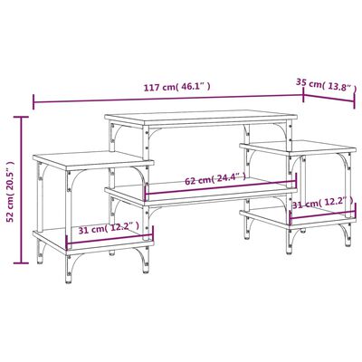 vidaXL TV-taso harmaa Sonoma 117x35x52 cm tekninen puu