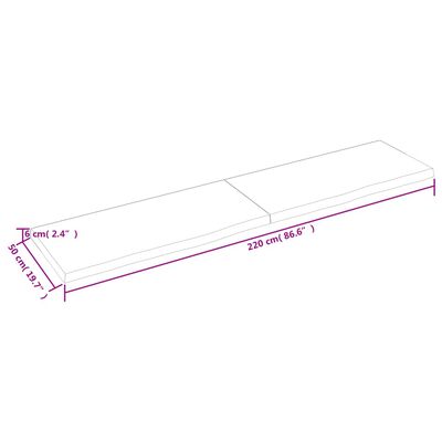 vidaXL Kylpyhuoneen työtaso 220x50x(2-6) cm käsittelemätön täysi puu