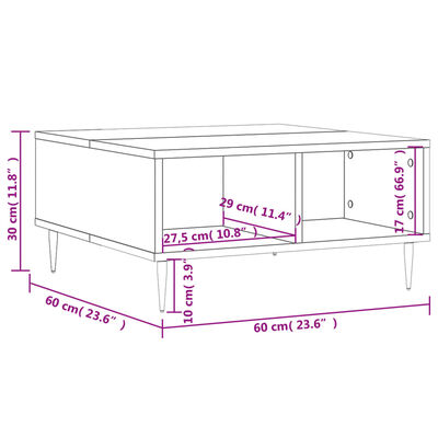 vidaXL Sohvapöytä harmaa Sonoma 60x60x30 cm tekninen puu