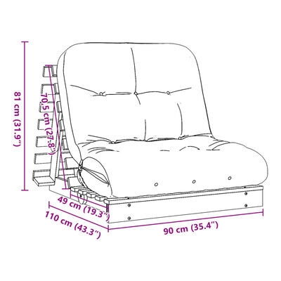 vidaXL Futon vuodesohva patjalla 90x206x11 cm täysi douglaskuusi