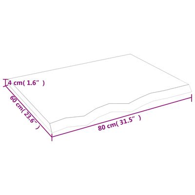 vidaXL Pöytälevy vaaleanruskea 80x60x(2-4) cm käsitelty täystammi