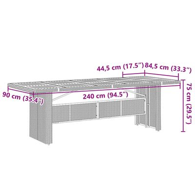 vidaXL Puutarhapöytä lasipöytälevy harmaa 240x90x75 cm polyrottinki