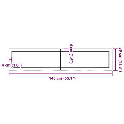 vidaXL Kylpyhuoneen työtaso t.ruskea 140x30x(2-6)cm käsitelty täyspuu