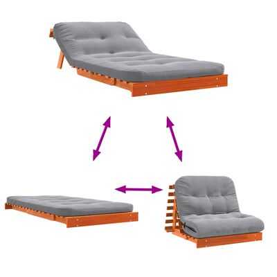 vidaXL Futon vuodesohva patjalla vahanruskea 100x206x11 cm täysi mänty