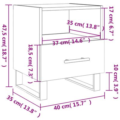 vidaXL Yöpöydät 2 kpl betoninharmaa 40x35x47,5 cm tekninen puu