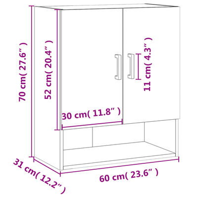 vidaXL Seinäkaappi savutammi 60x31x70 cm tekninen puu