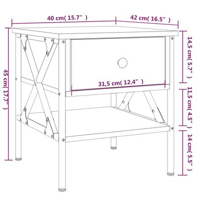 vidaXL Yöpöydät 2 kpl savutammi 40x42x45 cm tekninen puu