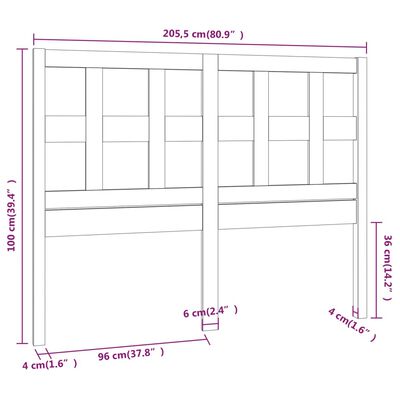 vidaXL Sängynpääty hunajanruskea 205,5x4x100 cm täysi mänty