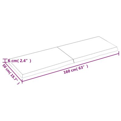 vidaXL Pöytälevy vaaleanruskea 160x50x(2-6) cm käsitelty täystammi