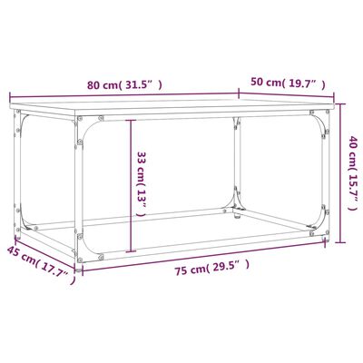 vidaXL Sohvapöytä Sonoma-tammi 80x50x40 cm tekninen puu ja rauta