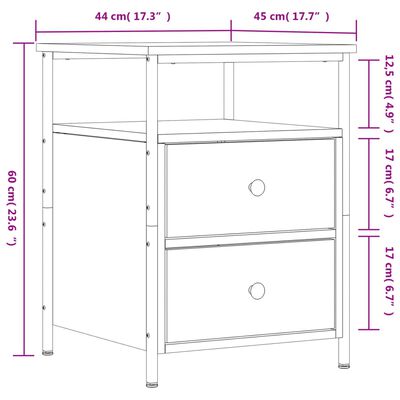 vidaXL Yöpöydät 2 kpl ruskea tammi 44x45x60 cm tekninen puu