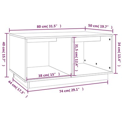 vidaXL Sohvapöytä 80x50x40 cm täysi mänty