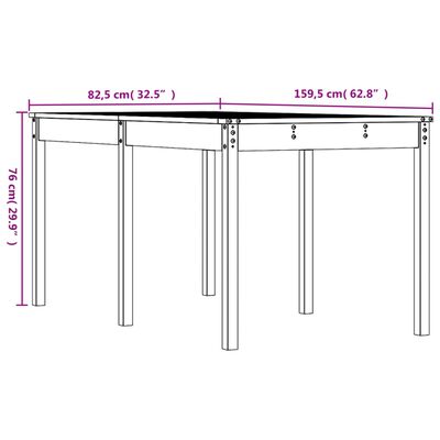 vidaXL Puutarhapöytä hunajanruskea 159,5x82,5x76 cm täysi mänty