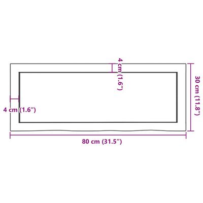 vidaXL Kylpyhuoneen työtaso t.ruskea 80x30x(2-6)cm käsitelty täyspuu