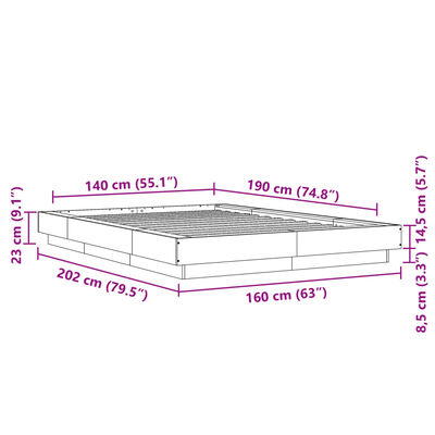 vidaXL Sängynrunko musta 140x190 cm tekninen puu