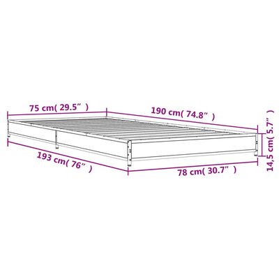 vidaXL Sängynrunko harmaa Sonoma 75x190 cm tekninen puu ja metalli