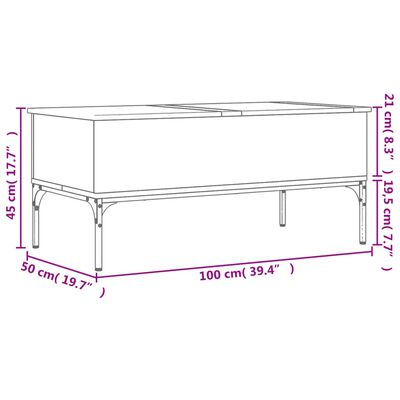 vidaXL Sohvapöytä Sonoma-tammi 100x50x45 cm tekninen puu ja metalli