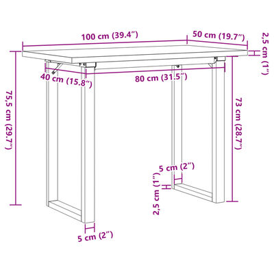 vidaXL Ruokapöytä O-runko 100x50x75,5 cm täysi mänty ja valurauta