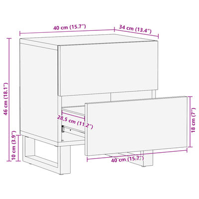 vidaXL Yöpöydät 2 kpl 40x34x46 cm täysi karkea mangopuu