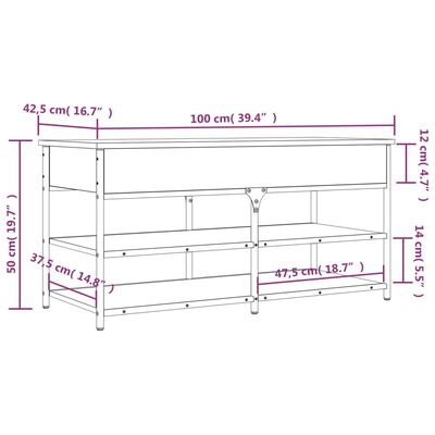 vidaXL Kenkäpenkki harmaa Sonoma 100x42,5x50 cm tekninen puu