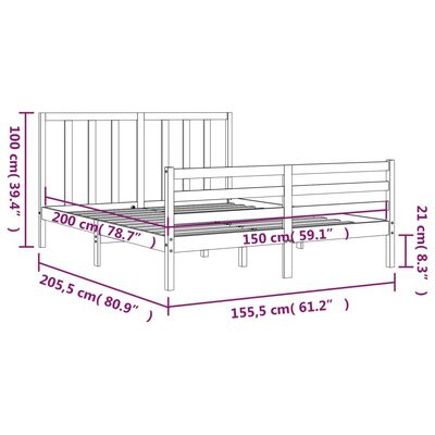 vidaXL Sängynrunko päädyllä King Size täysi puu