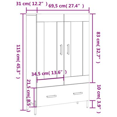 vidaXL Kaappi harmaa Sonoma 69,5x31x115 cm tekninen puu