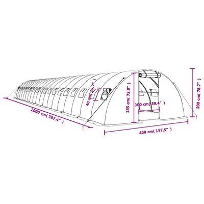 vidaXL Kasvihuone teräsrungolla vihreä 80 m² 20x4x2 m