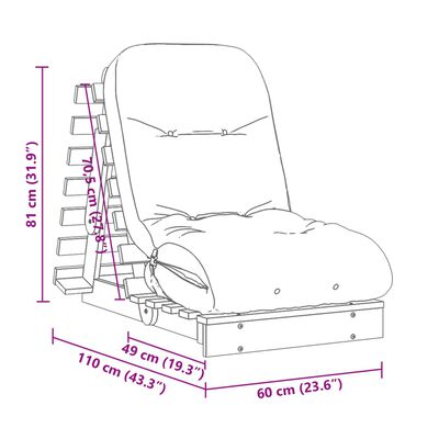 vidaXL Futon vuodesohva patjalla valkoinen 60x206x11 cm täysi mänty