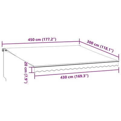 vidaXL Käsin kelattava markiisi antrasiitti/valkoinen 450x300 cm