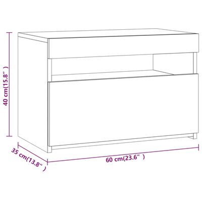 vidaXL Yöpöytä LED-valoilla harmaa Sonoma 60x35x40 cm