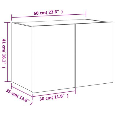 vidaXL TV-seinäkaappi LED-valoilla ruskea tammi 60x35x41 cm