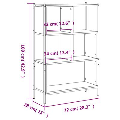 vidaXL Kirjahylly savutammi 72x28x109 cm tekninen puu