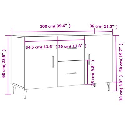 vidaXL Senkki betoninharmaa 100x36x60 cm tekninen puu