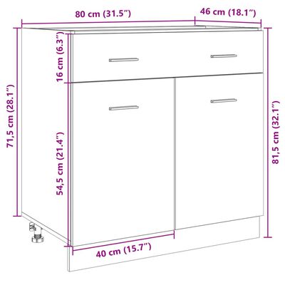 vidaXL Alalipastokaappi Sonoma-tammi 80x46x81,5 cm lastulevy