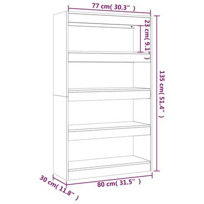 vidaXL Kirjahylly/tilanjakaja Sonoma tammi 80x30x135 cm tekninen puu