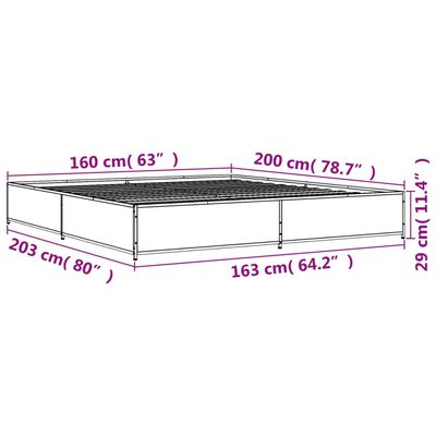 vidaXL Sängynrunko ruskea tammi 160x200 cm tekninen puu ja metalli