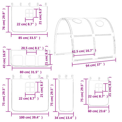 vidaXL Lasten parvisänky tunnelilla pinkki 90x190 cm täysi mänty